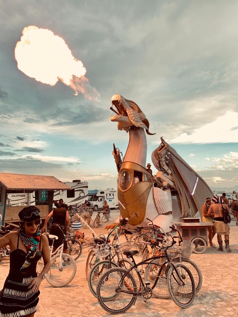 dragon breathing fire on the playa