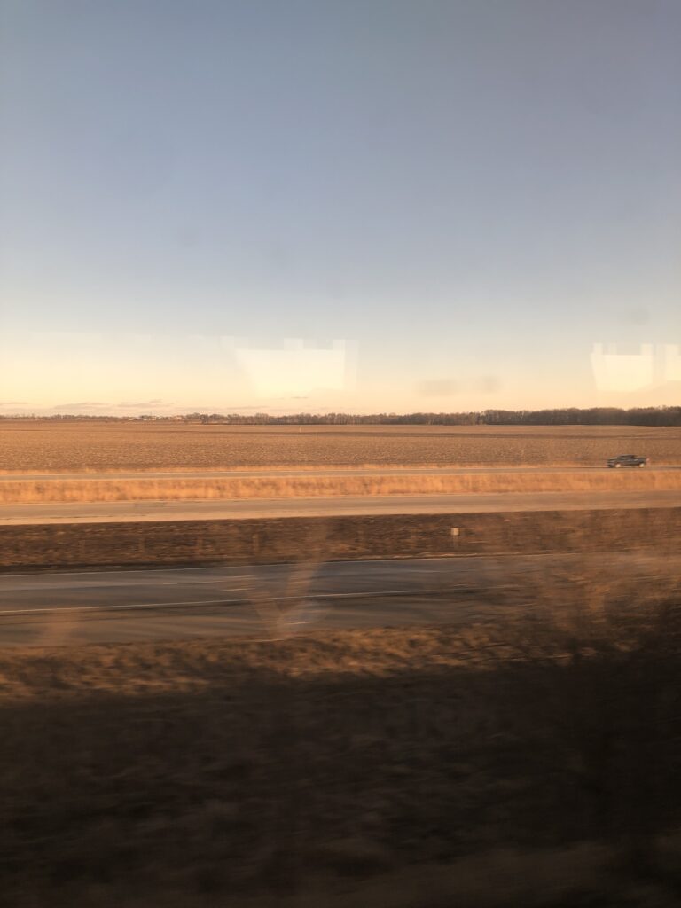 Anywhere in the midwest (flat land, yellow grass, nothing else)