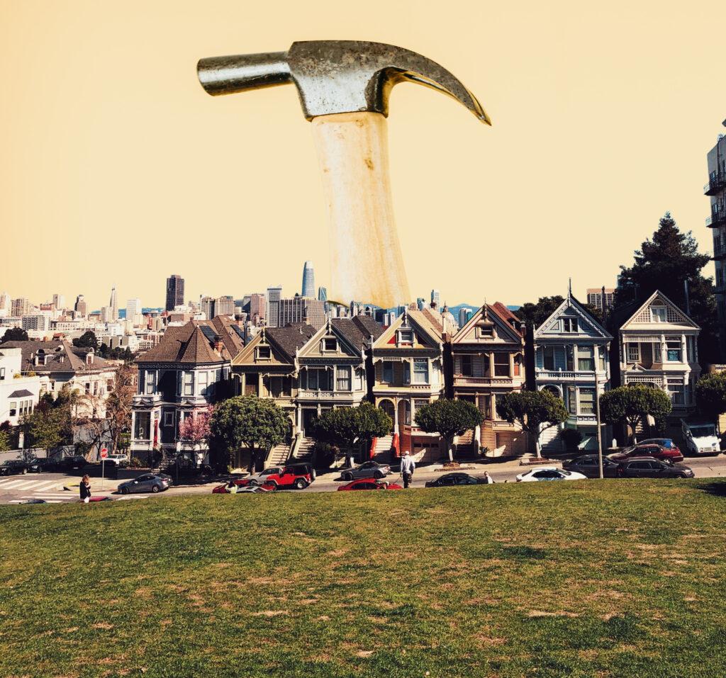 A photo of a hammer over the Painted Ladies.