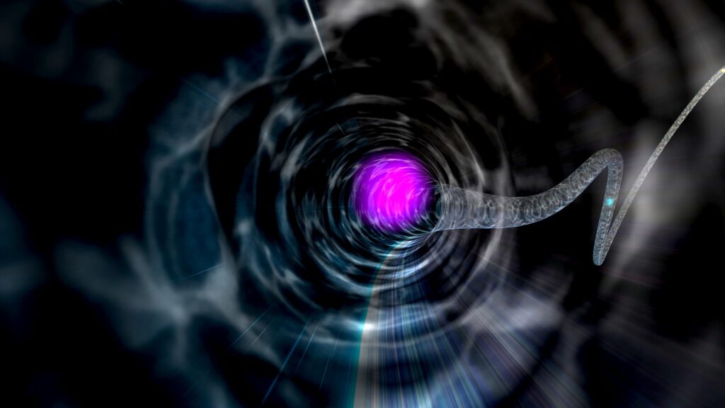 CGI Generated image of a wormhole crossing space time