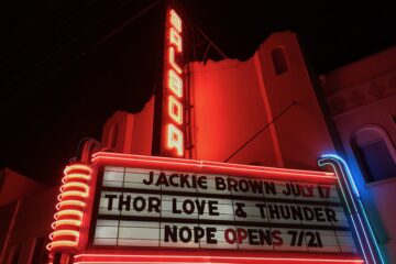 A movie theater sign.
