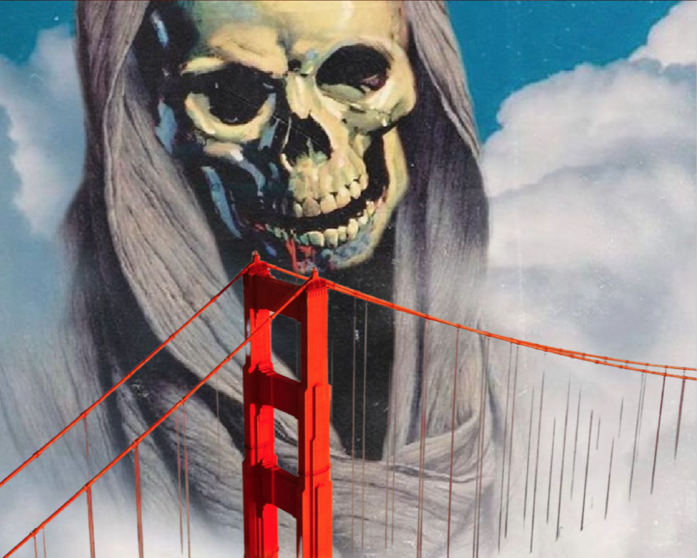 Skull over bridge.