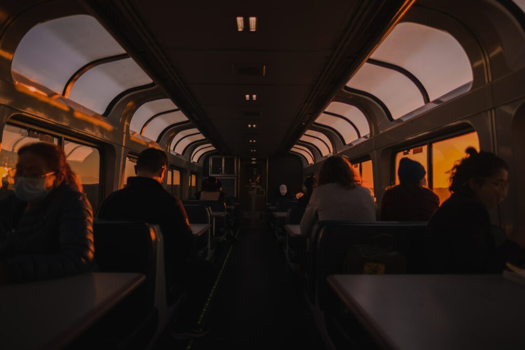 The inside of a train.