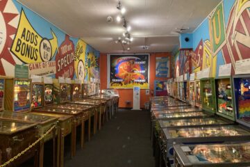 collection of pinball machines from the 1940s-60s