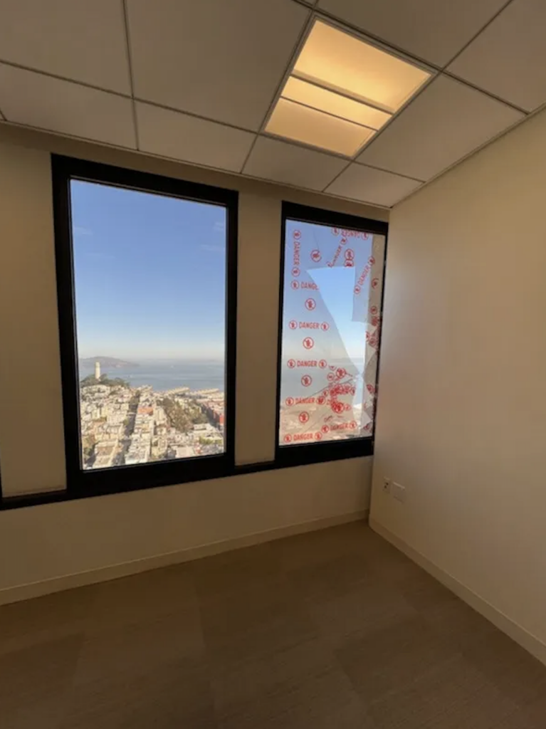 Broken window in the Transamerica pyramid 